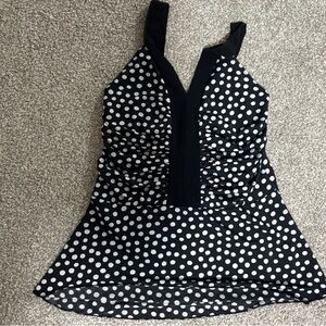 Y2k Seduction Black and White Ruched Polka Dot Sleeveless Top Women's Size‎ XS